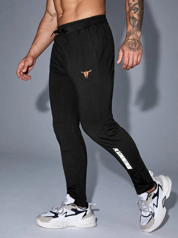 Men Reflective Letter Graphic Drawstring Waist Sports Pants