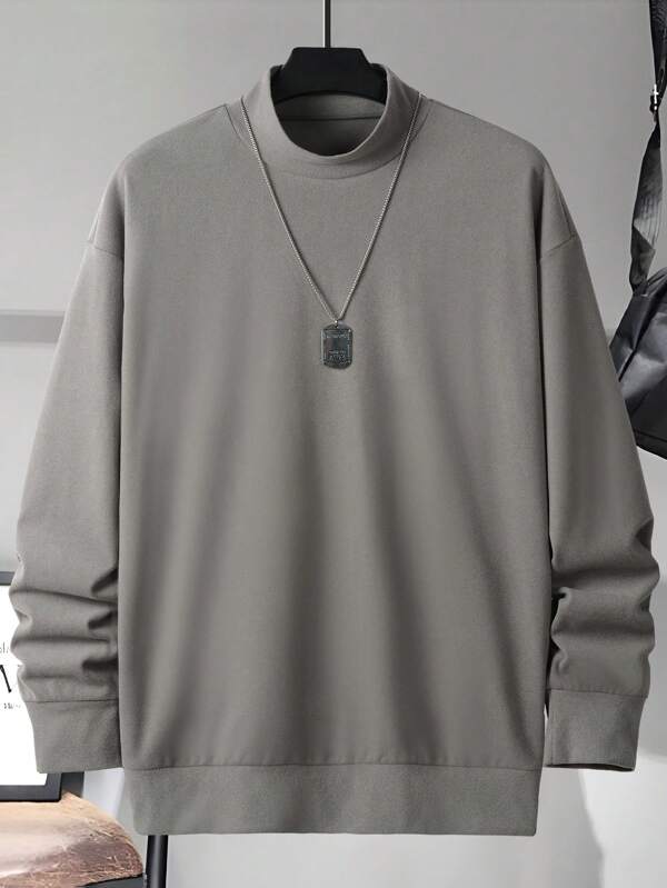 Manfinity Basics Men Mock Neck Drop Shoulder Sweatshirt