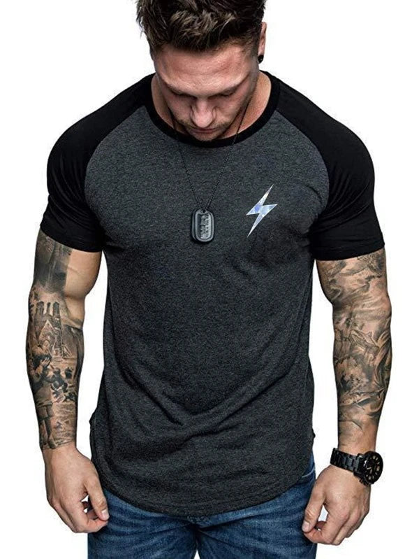 Men Holographic Lightning Print Raglan Sleeve Sports Tee