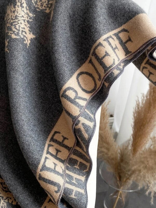 Solid Floral & Letter Graphic Shawl Scarf