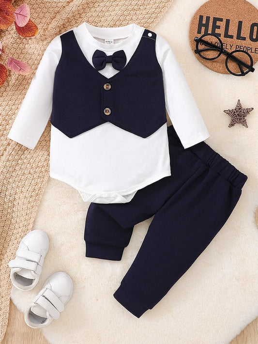 Baby Two Tone Bow Front 2 In 1 Bodysuit & Sweatpants