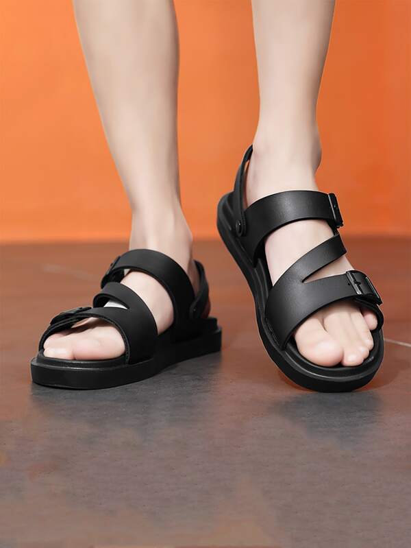 Fashionable Sporty Sandals For Men, Buckle Decor Slingback Outdoor Sandals