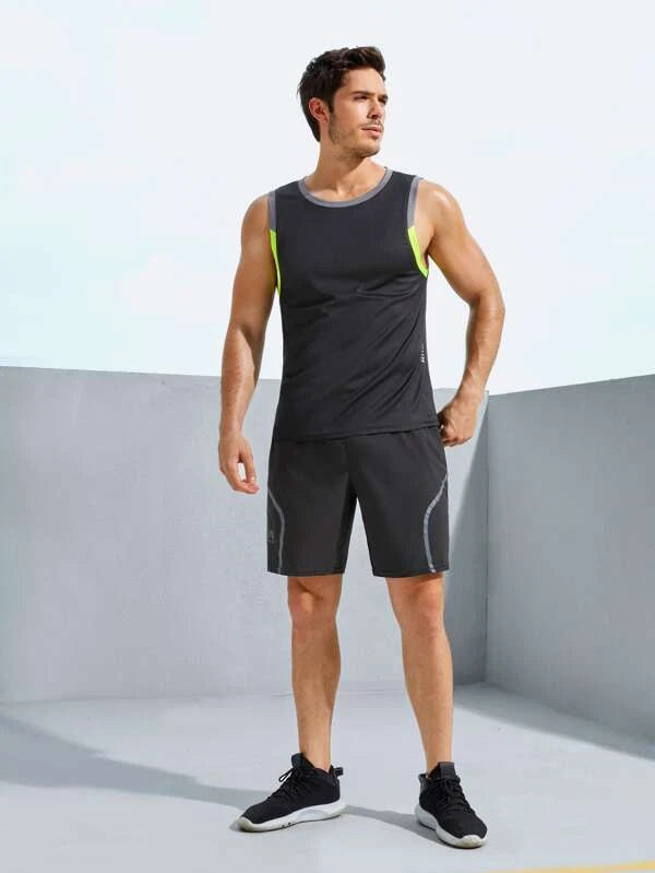 Men Letter Graphic Contrast Trim Sports Tank Top