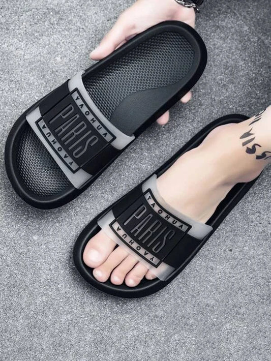 Men Letter Graphic Wide Fit Slides