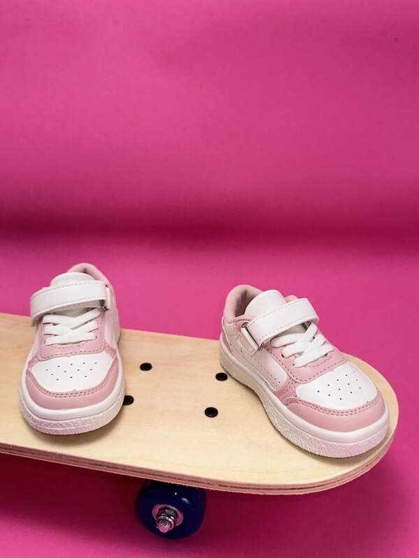 Baby Girls Color Block Flat Sneakers With Magic Sticker For Outdoor