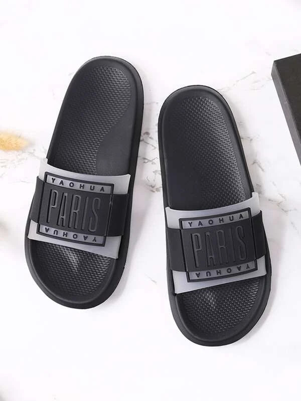 Men Letter Graphic Wide Fit Slides