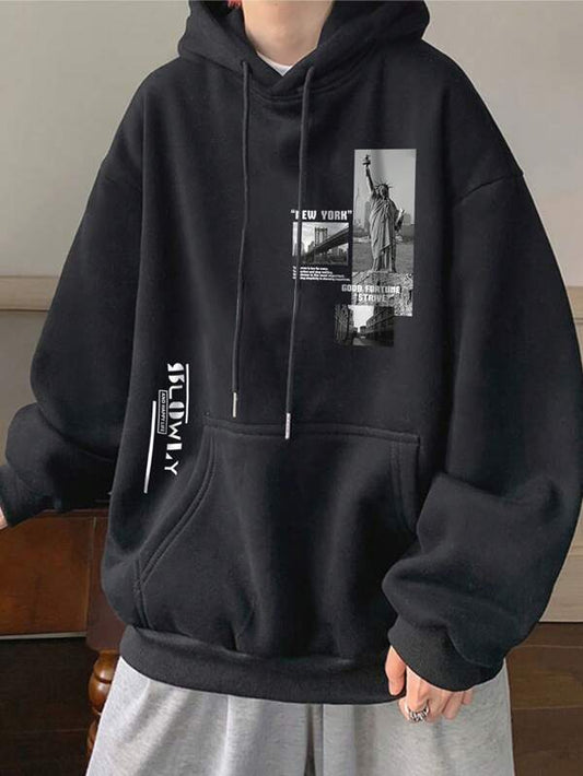 Manfinity Hypemode Men Slogan Graphic Kangaroo Pocket Drawstring Hoodie