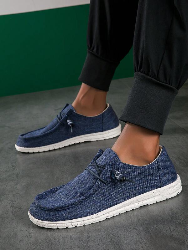 Fashion Blue Loafers For Men, Lace Up Design Boat Shoes