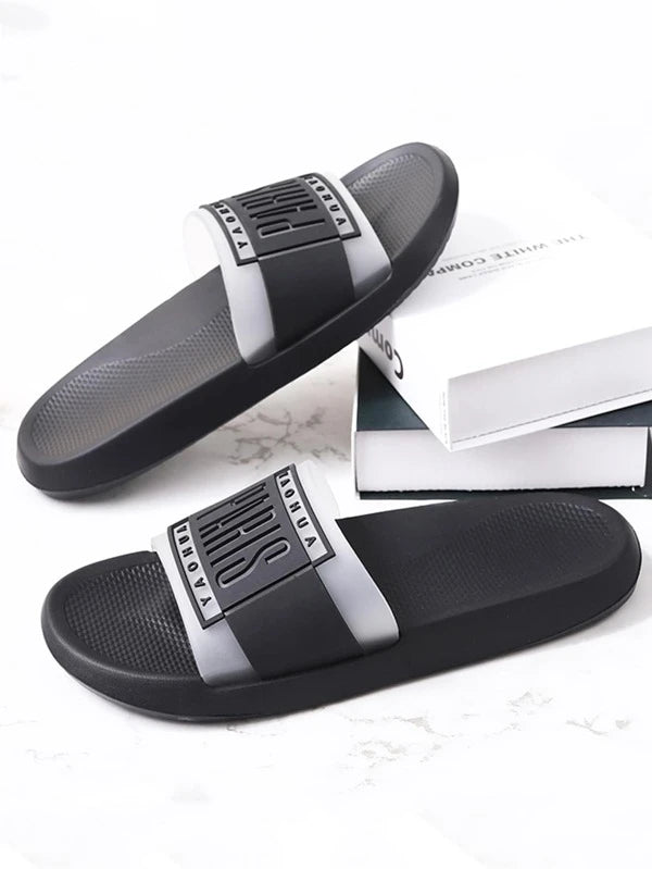 Men Letter Graphic Wide Fit Slides