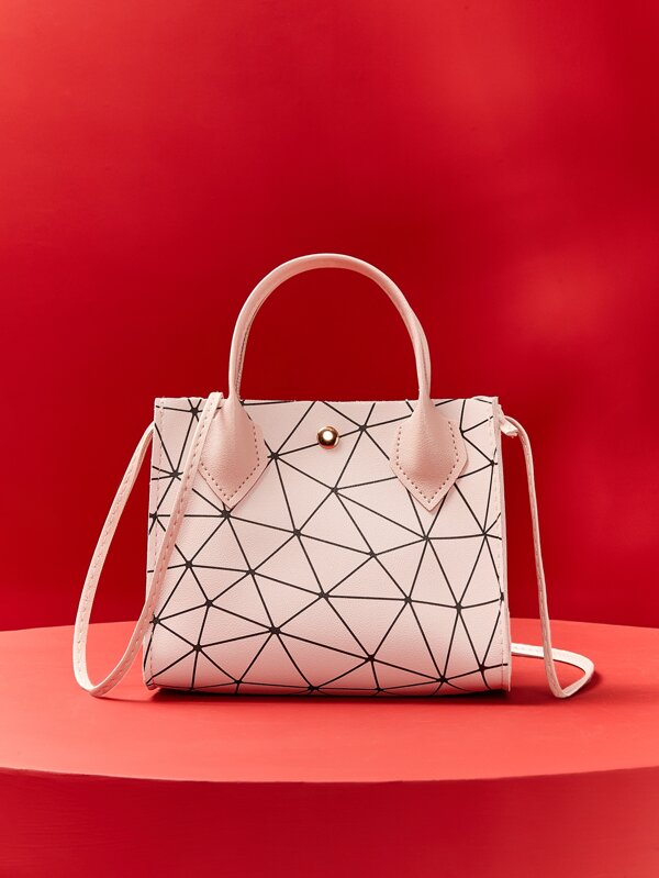 Mini Geometric Pattern Snap Button Satchel Bag