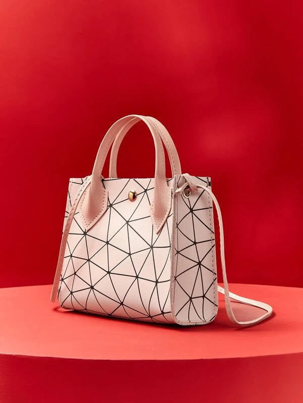 Mini Geometric Pattern Snap Button Satchel Bag