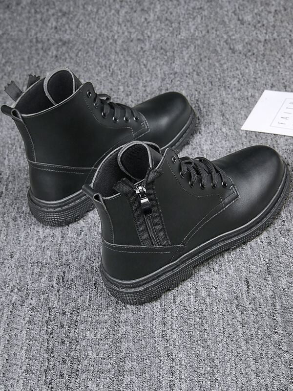 Men Minimalist Side Zipper Combat Boots, Leisure Outdoor Boots