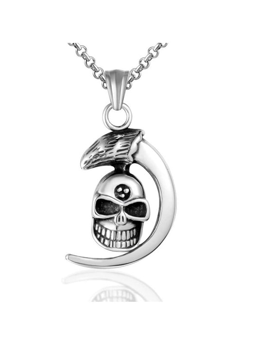 1pc Trendy Moon Skull Stainless Steel Pendant Titanium Steel Necklace, Personalized Street Style Fashion Jewelry For Men And Women