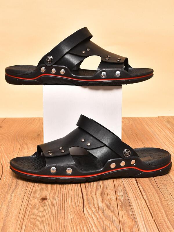 Fashionable Casual Sandals For Men, Studded Decor Cut Out Design Slingback Outdoor Sandals