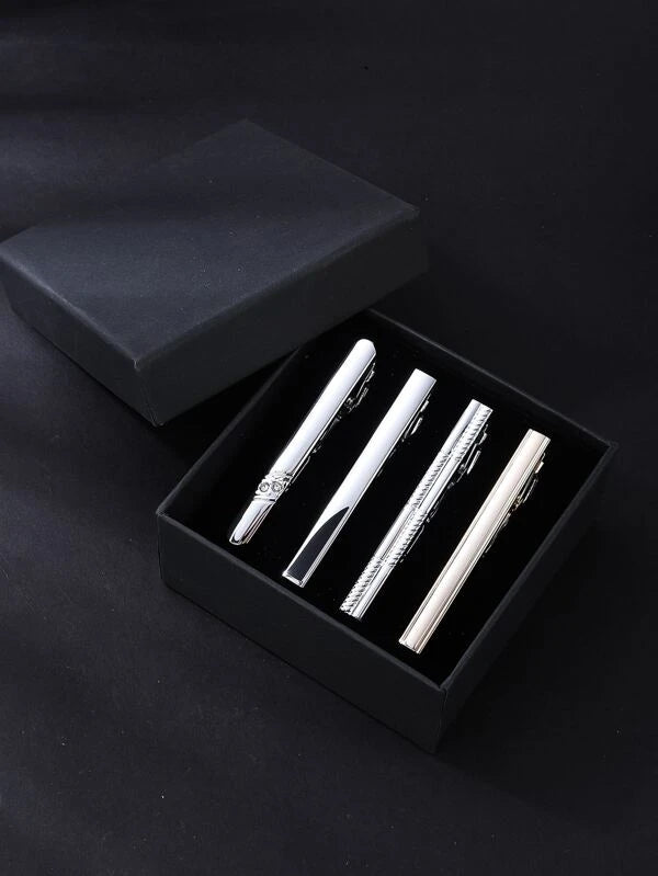 1set Brass Men's Classic Business Tie Clip + Box 02# (4pcs)