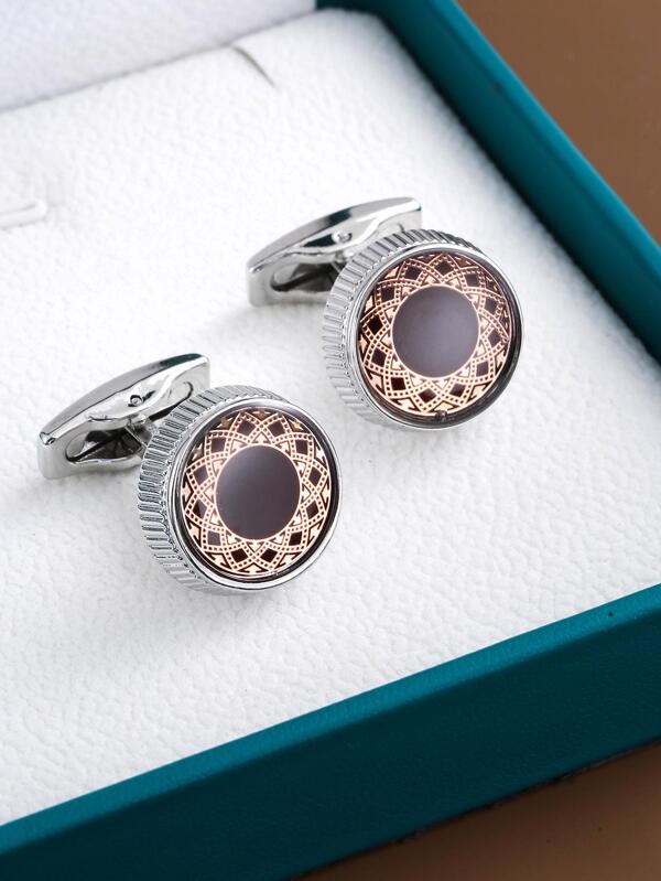 1Pair Men Round Decor Cufflinks For Daily Decoration For A Stylish Look