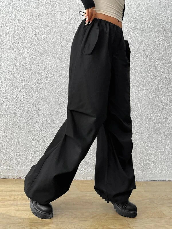 SHEIN EZwear Drawstring Waist Wide Leg Parachute Pants