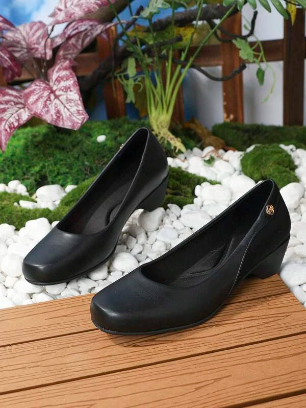 Women Minimalist Square Toe Chunky Heeled Court Pumps, Elegant Outdoor Pumps