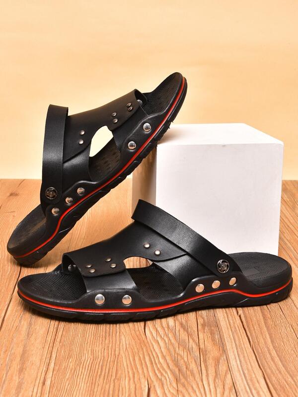 Fashionable Casual Sandals For Men, Studded Decor Cut Out Design Slingback Outdoor Sandals