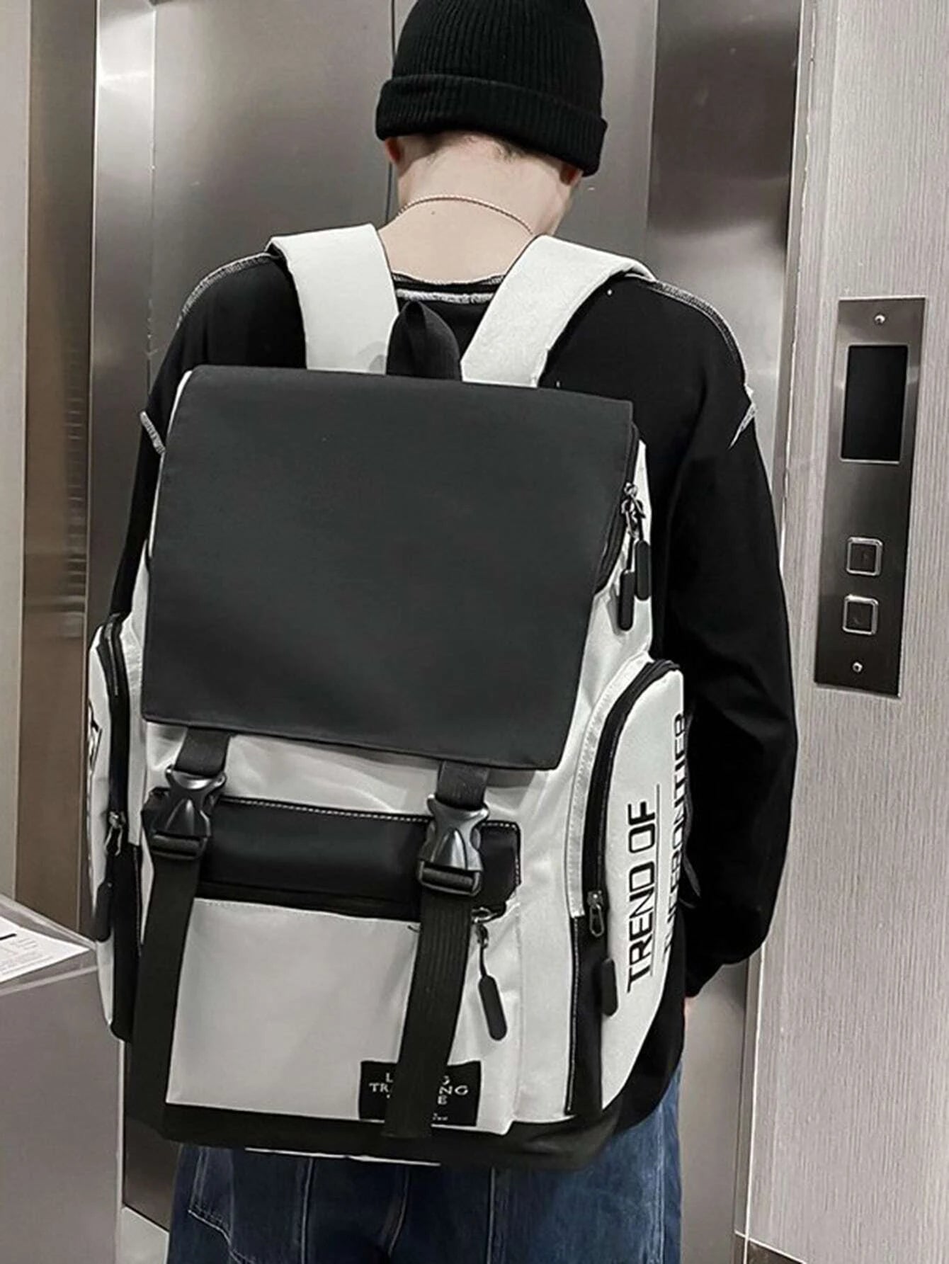 Men Release Buckle Decor Travel Backpack