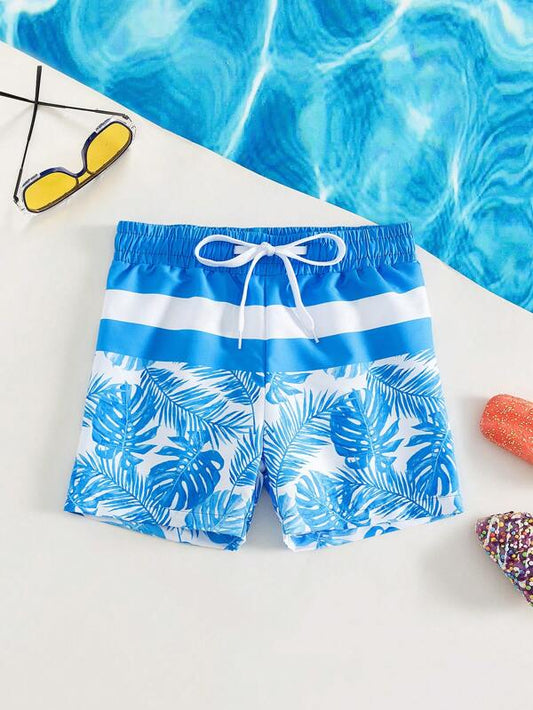 Toddler Boys Tropical Print Drawstring Waist Swim Shorts