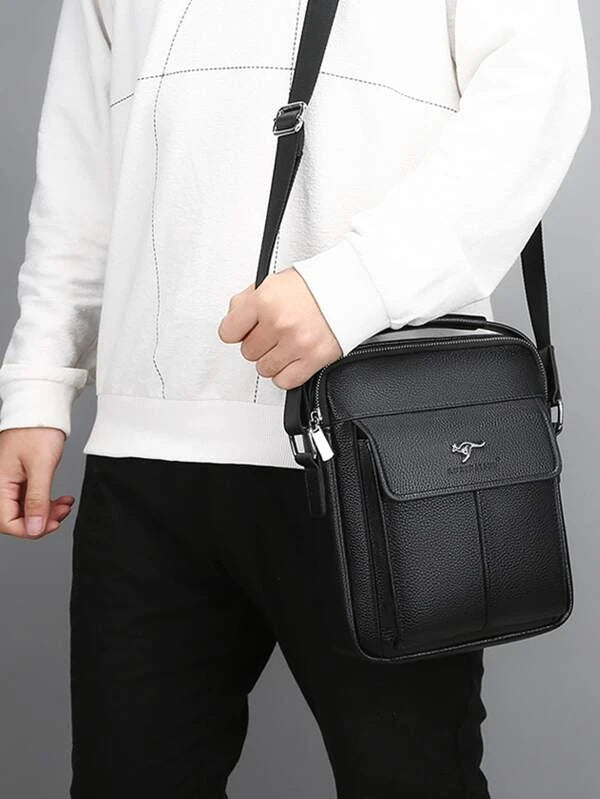 High School Students University Freshman multifunctional sling bag shoulder bag casual bag Men Letter & Litchi Embossed Kangaroo Decor Square Bag, Handbag Schoolbag For Travel,College,Outdoors,Commute