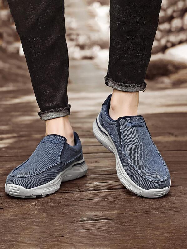 Men Minimalist Slip On Boat Shoes, Canvas Fashion Loafers Blue