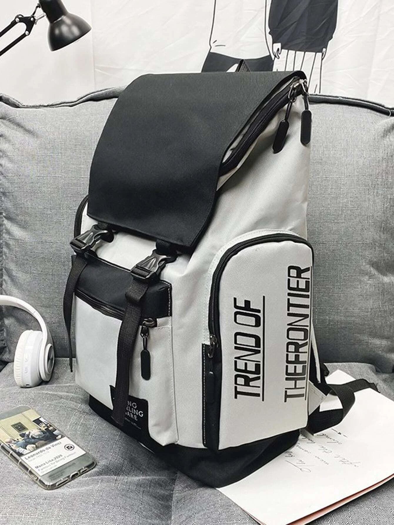 Men Release Buckle Decor Travel Backpack