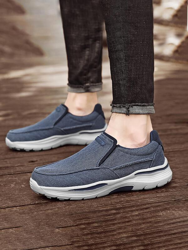 Men Minimalist Slip On Boat Shoes, Canvas Fashion Loafers Blue