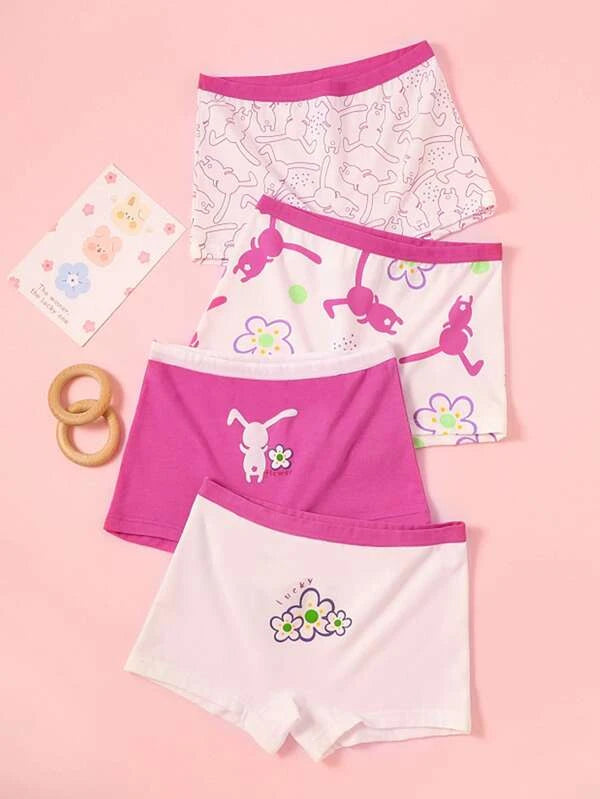 Toddler Girls 4pcs Cartoon Graphic Shortie Brief