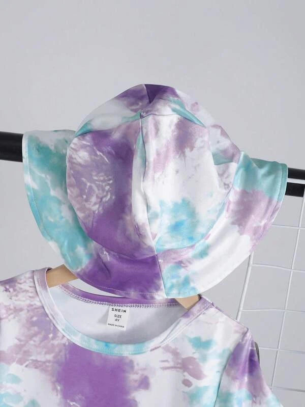 Toddler Boys Tie Dye Palm Tree Print Tee & Shorts & Hat