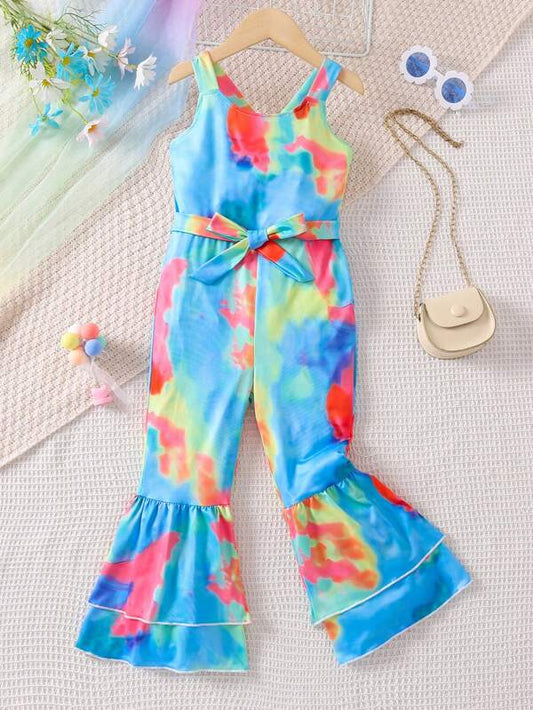 Toddler Girls Tie Dye Flare Leg Cami Jumpsuit