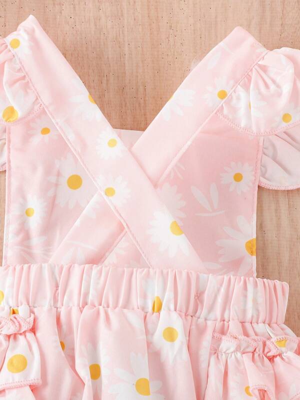 Baby Girl Floral Print Ruffle Trim Bodysuit & Headband