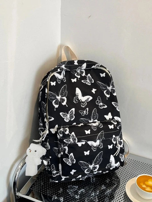 Butterfly Pattern Classic Backpack With Bag Charm