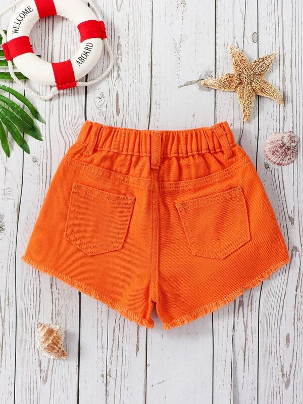 SHEIN Kids EVRYDAY Toddler Girls Ripped Raw Hem Denim Shorts