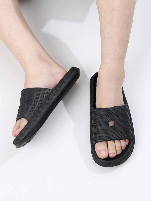 Men Minimalist Single Band Slides, Black Outdoor Plastic Slides