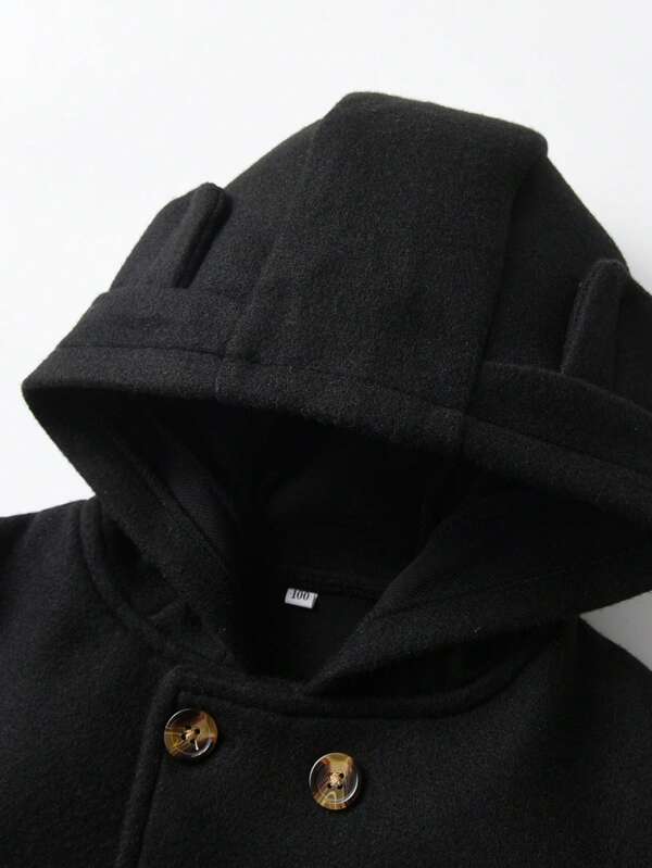 Young Boy Double Breasted 3D Ear Design Hooded Overcoat