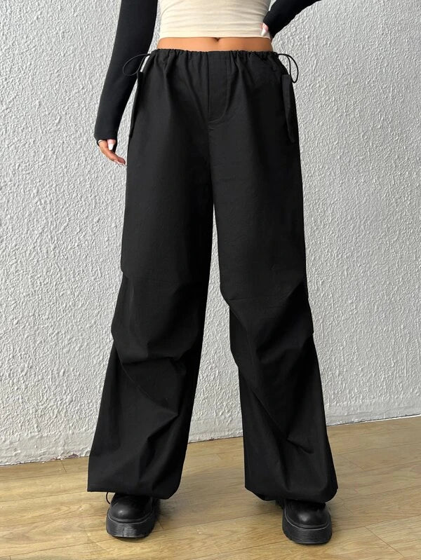 SHEIN EZwear Drawstring Waist Wide Leg Parachute Pants