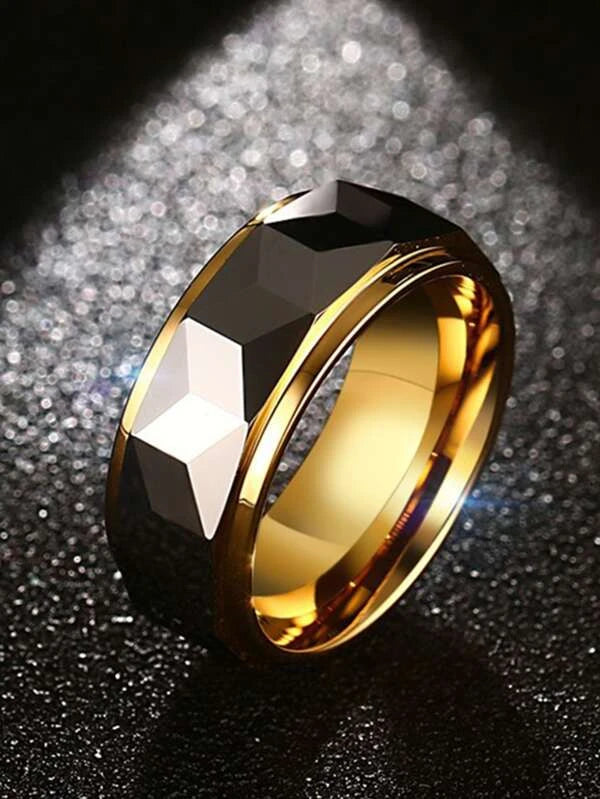 Fashionable and Popular Men Geometric Textured Ring Stainless Steel for Jewelry Gift and for a Stylish Look