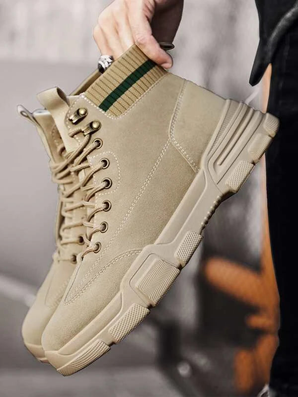 Men Lace-up Front Elastic Band Ankle Boots