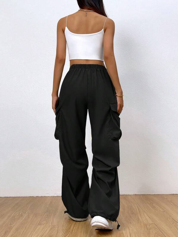 SHEIN Coolane Flap Pocket Side Drawstring Hem Cargo Pants