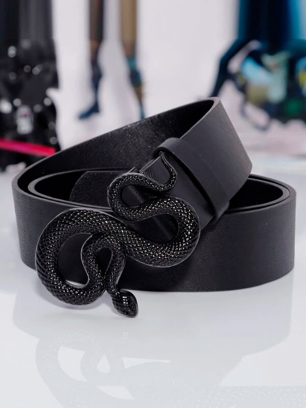 1pc Men's Black Animal Shape PU Polyurethane Belt