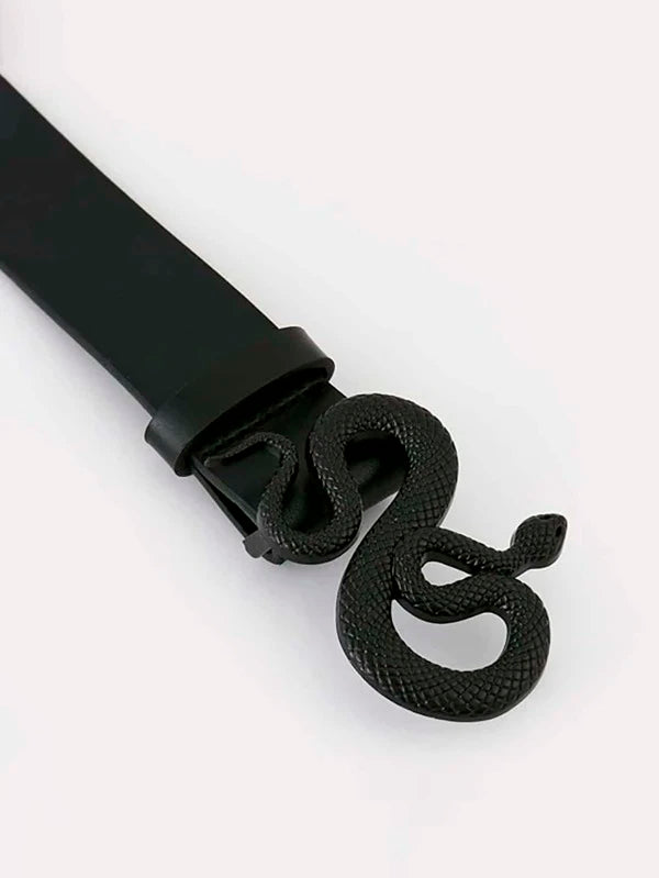 1pc Men's Black Animal Shape PU Polyurethane Belt