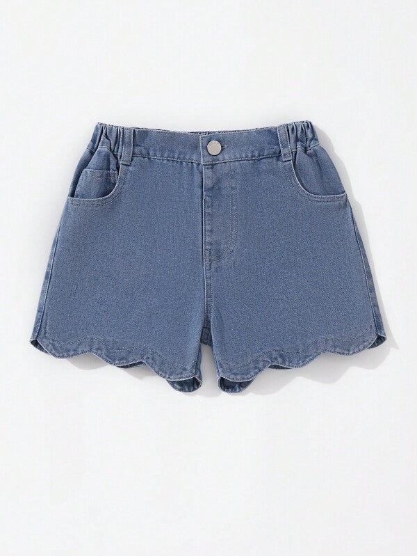 Toddler Girls Elastic Waist Scallop Trim Denim Shorts