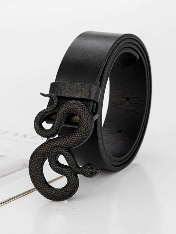 1pc Men's Black Animal Shape PU Polyurethane Belt