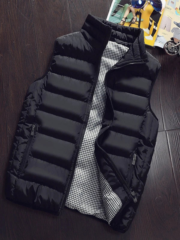 Manfinity Homme Men Gingham Lined Zip Up Vest Jacket