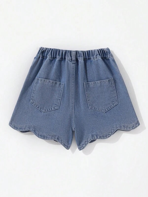 Toddler Girls Elastic Waist Scallop Trim Denim Shorts