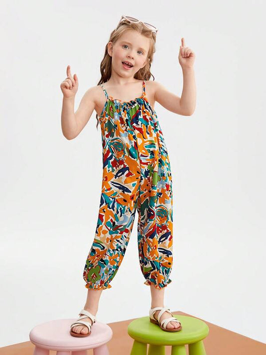 SHEIN Toddler Girls Allover Print Cami Jumpsuit