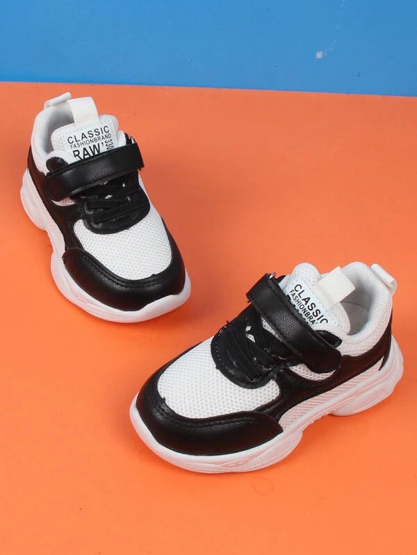 Baby Boys Letter Graphic Hook-and-loop Fastener Lace Up Chunky Sneakers For Outdoor