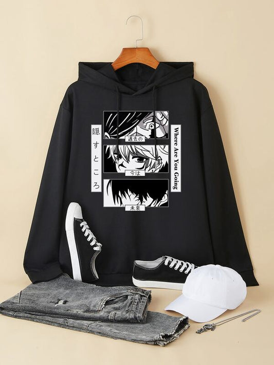 Men Cartoon Figure & Slogan Print Sweatshirt